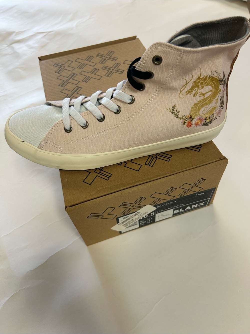 Blanx Branded HT Light Pink High-Top Canvas Sneaker with Gold Dragon Embroidery